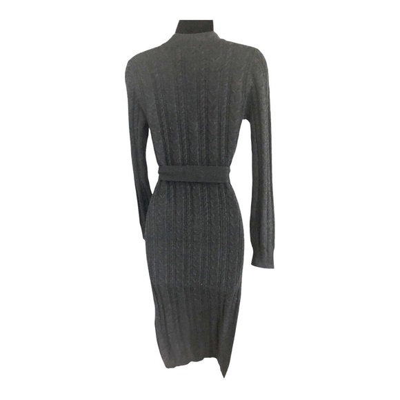 Lucky Brand dark charcoal chunky knit belted v-neck sweater dress size small new - Picture 10 of 12